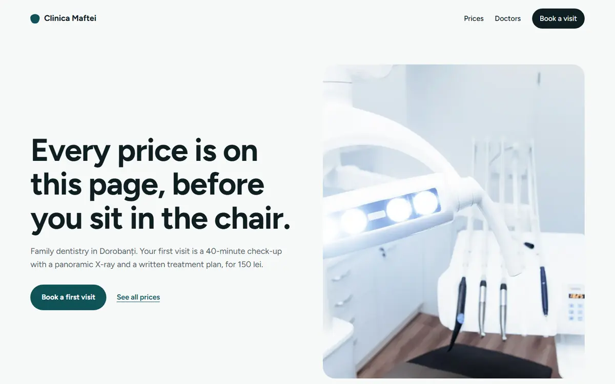 Preview of the Clinica Maftei example site for dental clinics