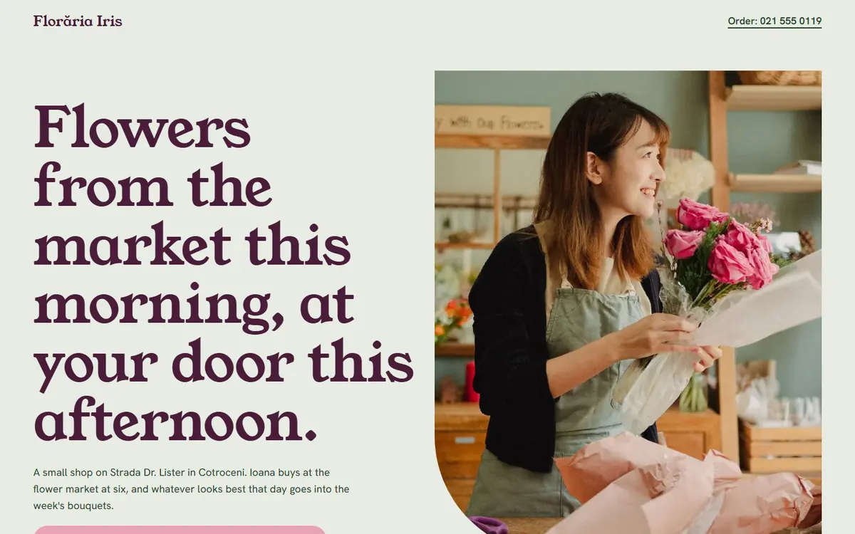 Preview of the Florăria Iris example site for florists