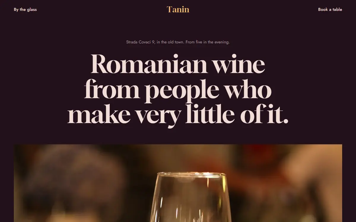 Preview of the Tanin example site for wine bars